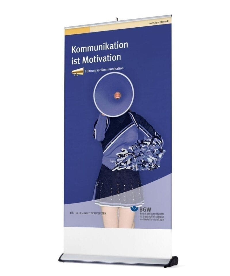 Deluxe Retractable Banner Stand Black and Silver Base - Single Sided