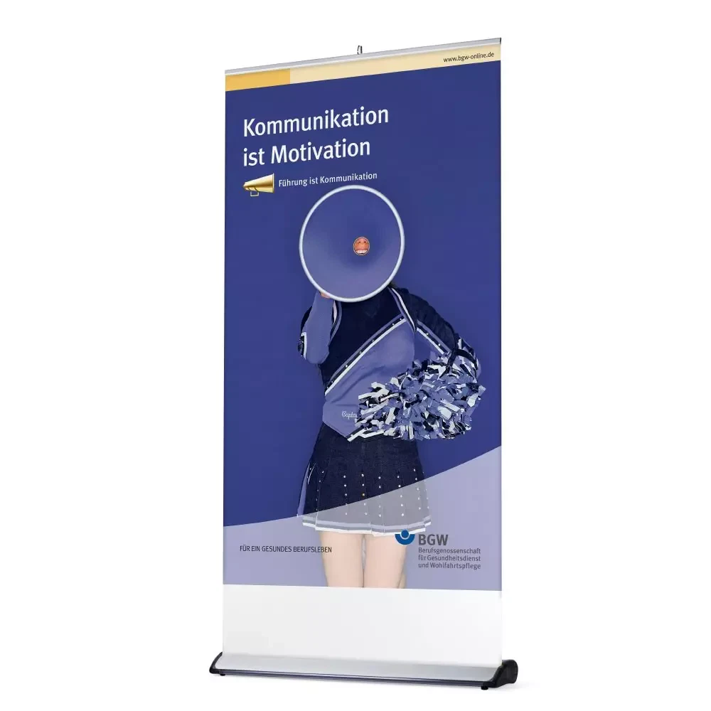 Deluxe Retractable Banner Stand Black and Silver Base - Single Sided