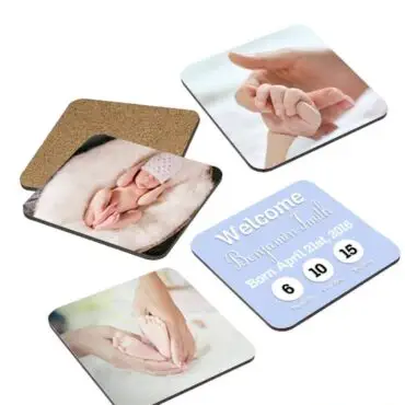 Personalized Baby Announcement Photo Coasters Set of 4 | Custom Cork Coasters