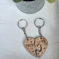 Personalized True Love Heart Keyring Set, Wooden Keychain Valentine's Day Couples Gift