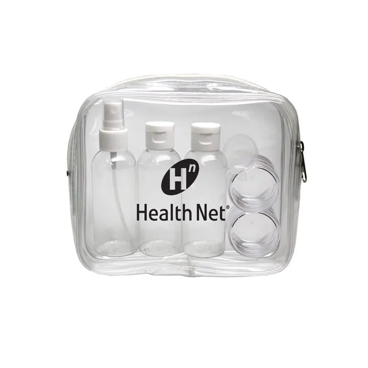 Clear Carry on Bag Kit with Empty Amenity Bottle Set, Travel Kit, promotional giveaways during covid-19